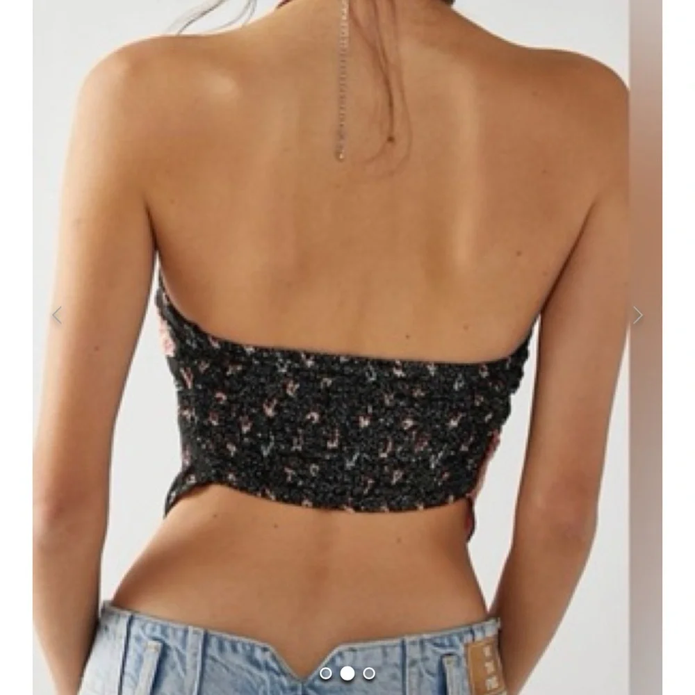 Free People Black and Pink Floral Crop Top - Picture 2 of 5